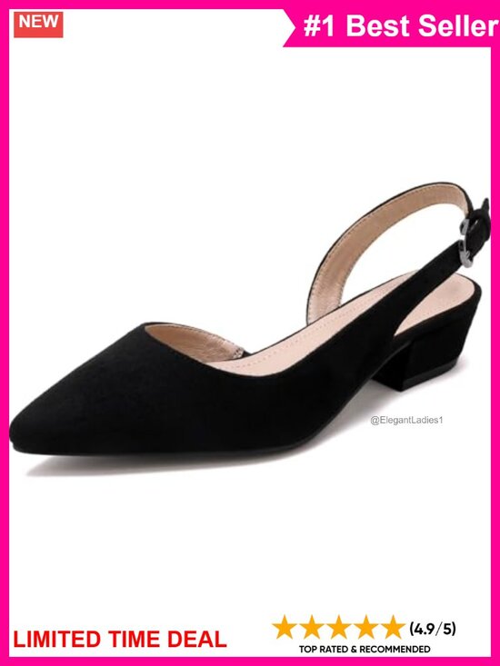 Shoes - Women's Low Heel Slingback Pumps Pointed Toe